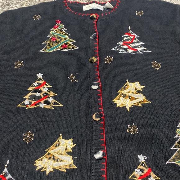 Victoria Jones women holiday Christmas cardigan sweater black size 2X - Picture 7 of 16